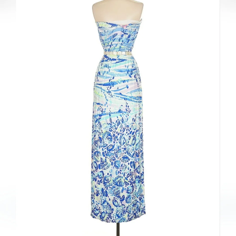 Lilly Pulitzer Strapless Blue Multi Print Maxi Dress - Picture 4 of 7